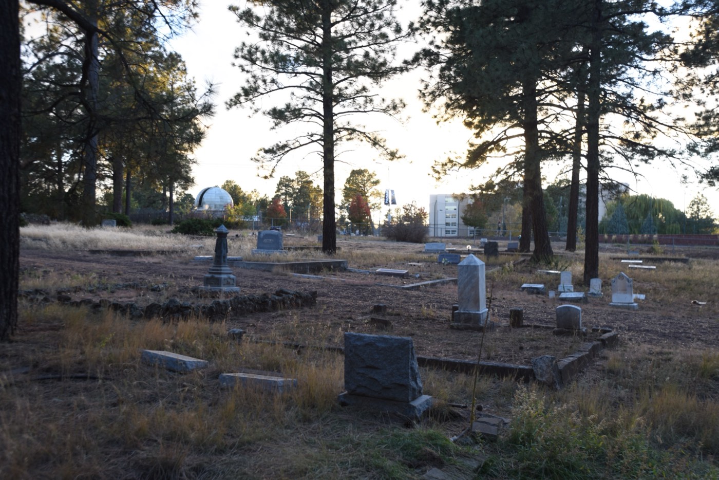 Headstones at dusk in Citizens Cemetery, Flagstaff